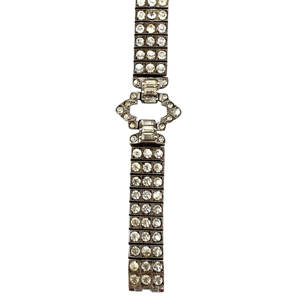 Antique Art Deco Sterling Silver Rhinestone Flexible Bracelet 7"L - Picture 5 of 10
